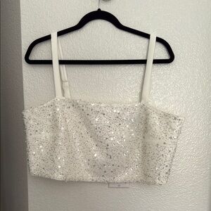 Elegant White Sequin Crop Top